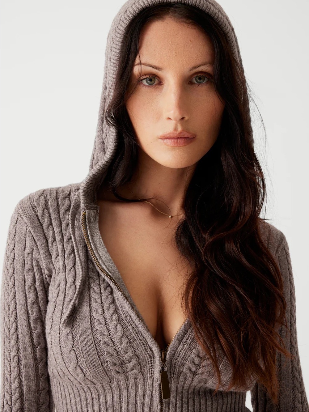 Frankie's Bikinis Cable-Knit Zip Hoodie